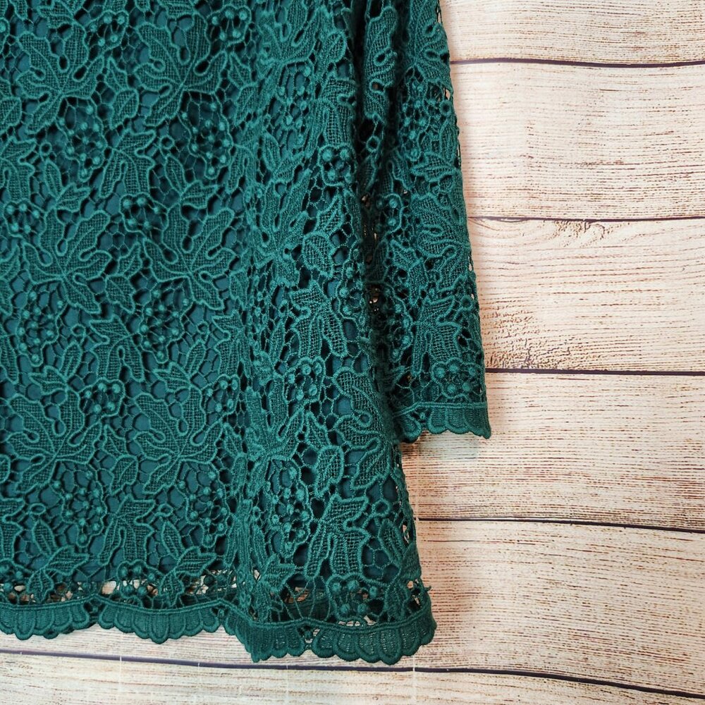 Talbots Cotton Lace Blouse Green 14P Lined NWT Hidden Side Zipper Blouse Top - Picture 14 of 16